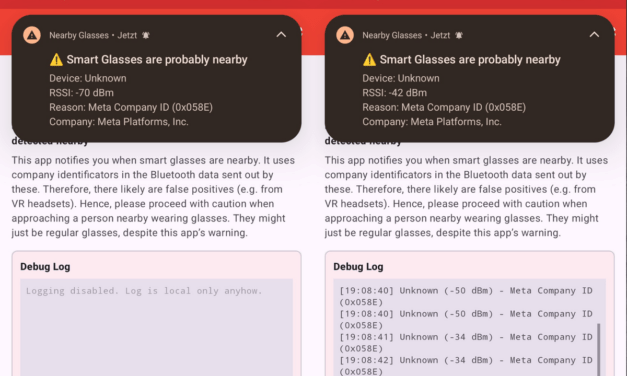 New application detects presence of smart glasses in vicinity